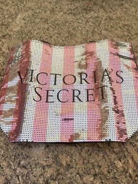 Victoria's Secret Black Travel Tote with Tags, Pink&Gray Sequin Front